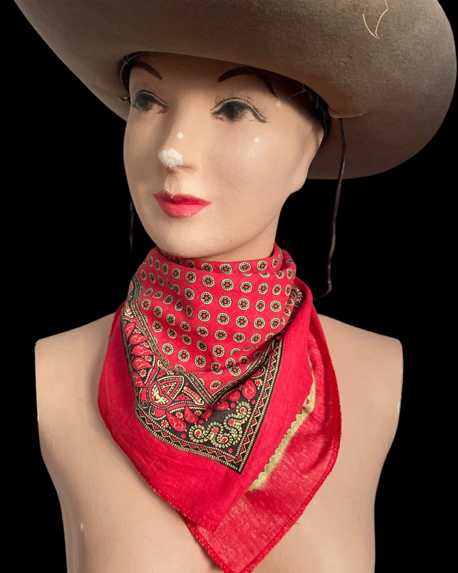 Antique Paisley Turkey Red Selvedge Bandana
