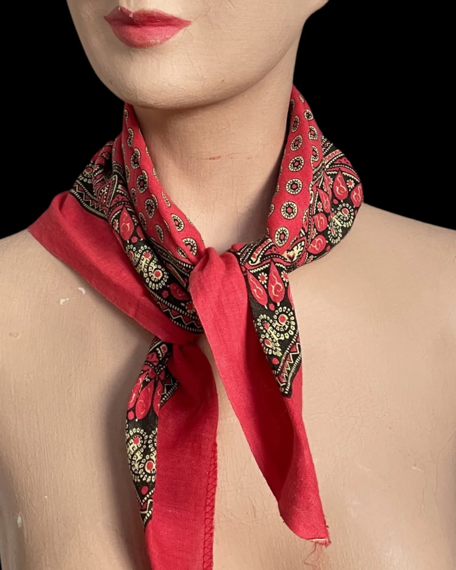 Antique Paisley Turkey Red Selvedge Bandana