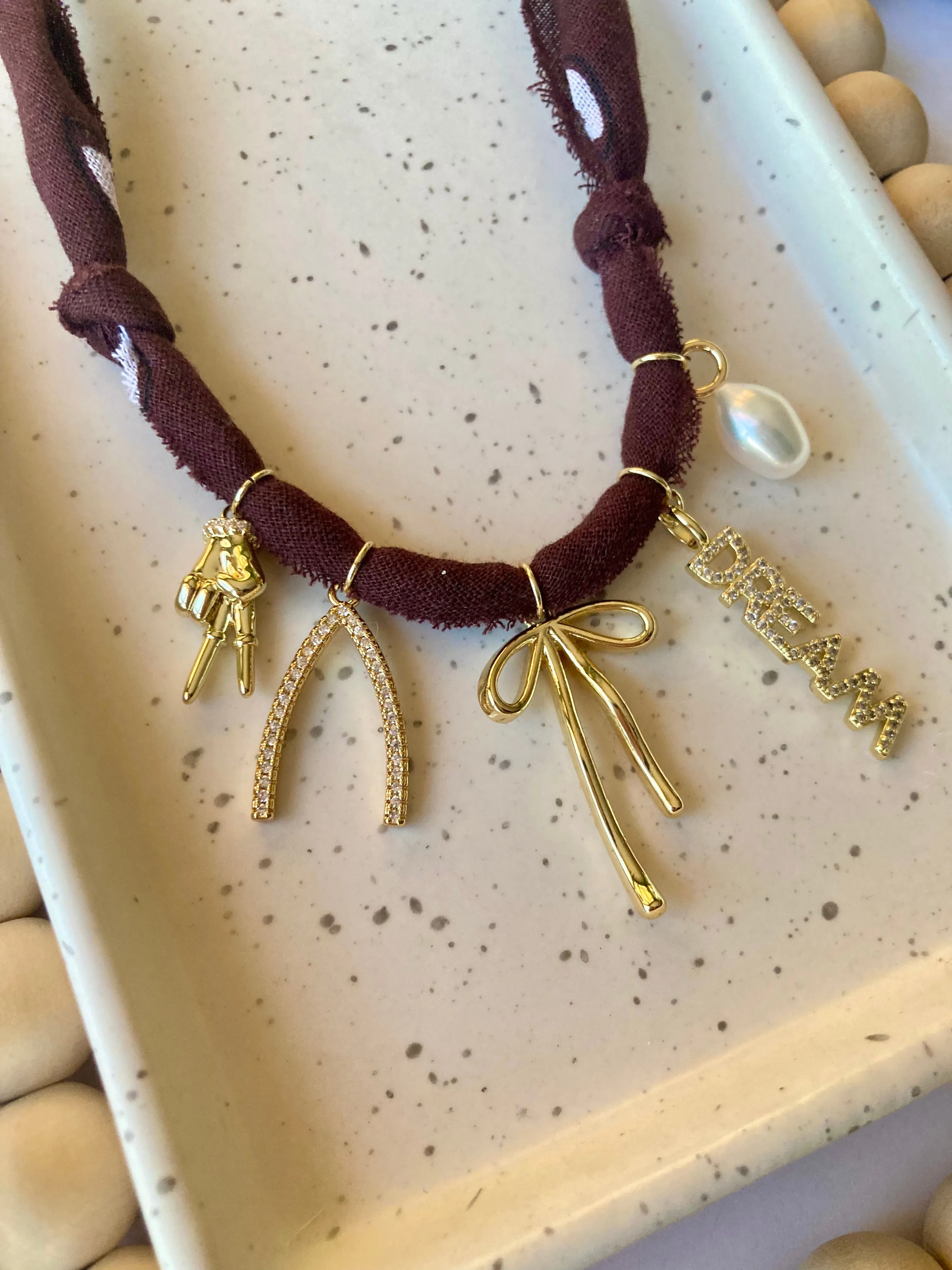 Bandana Charm Necklace | 5 Charms | Gold Filled