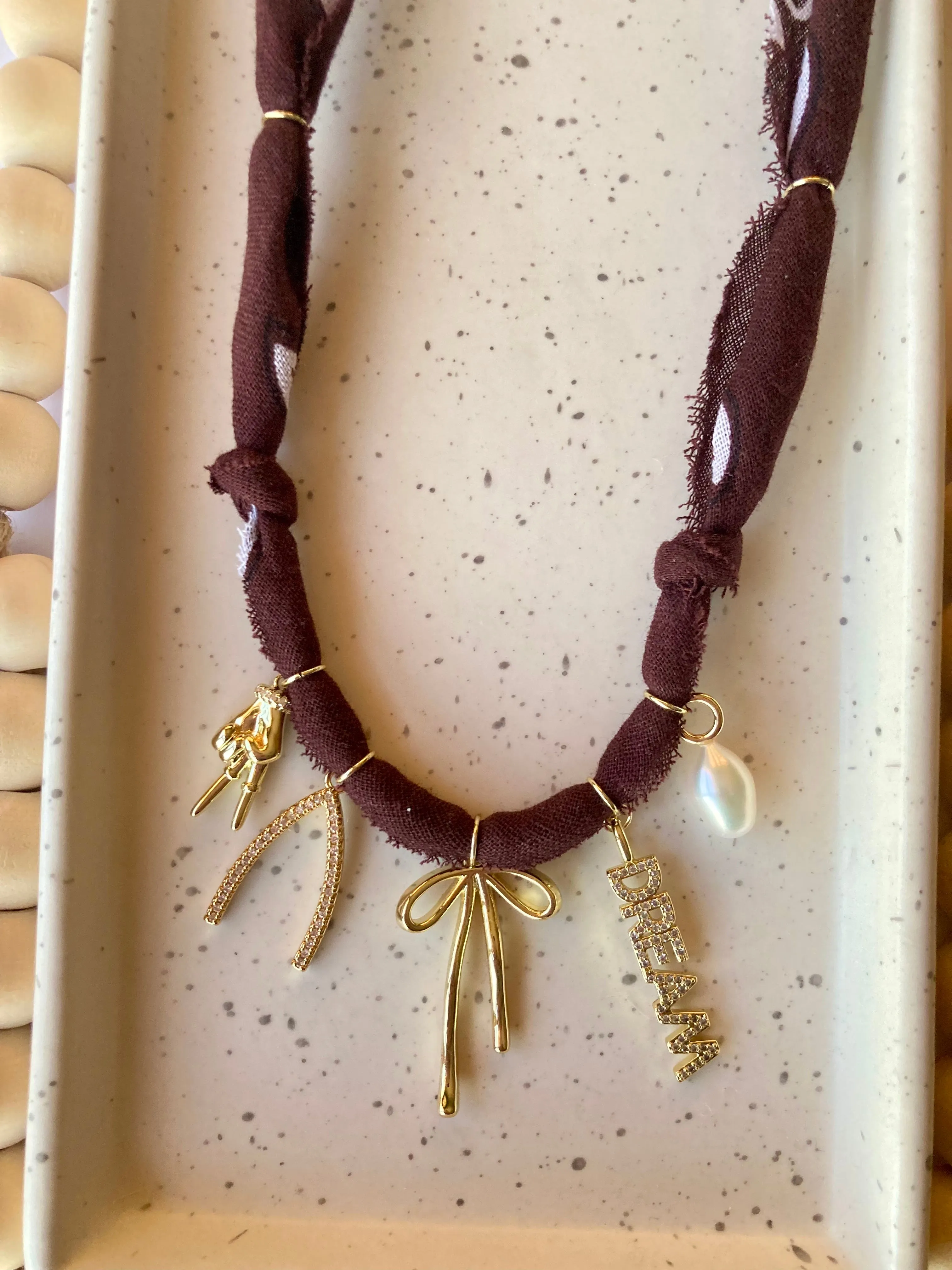 Bandana Charm Necklace | 5 Charms | Gold Filled