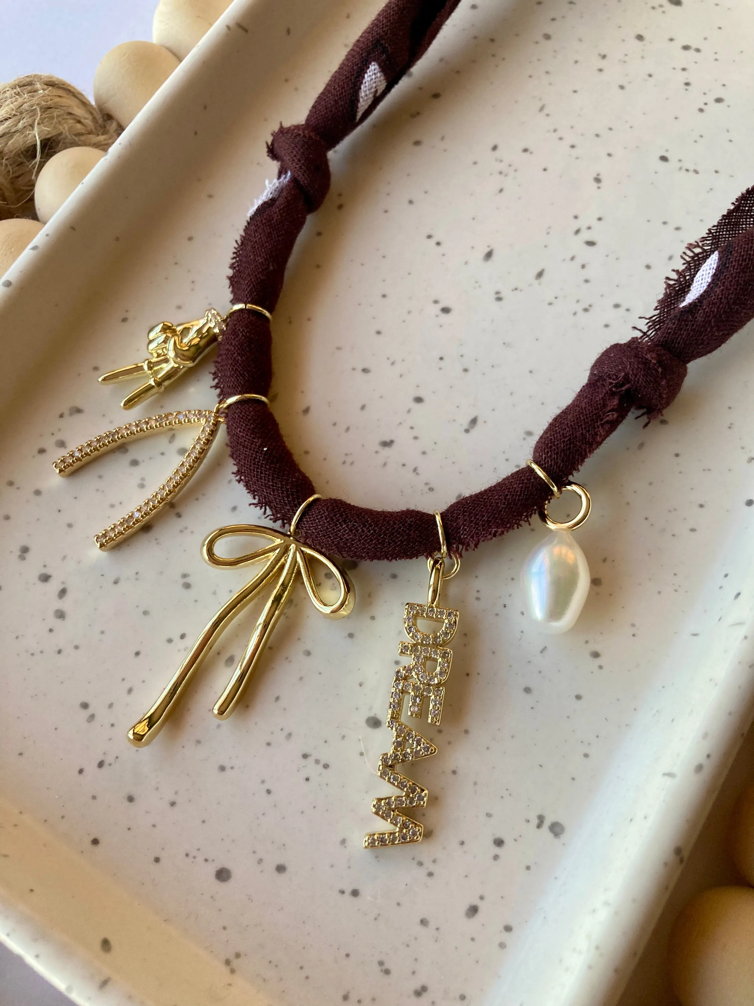 Bandana Charm Necklace | 5 Charms | Gold Filled
