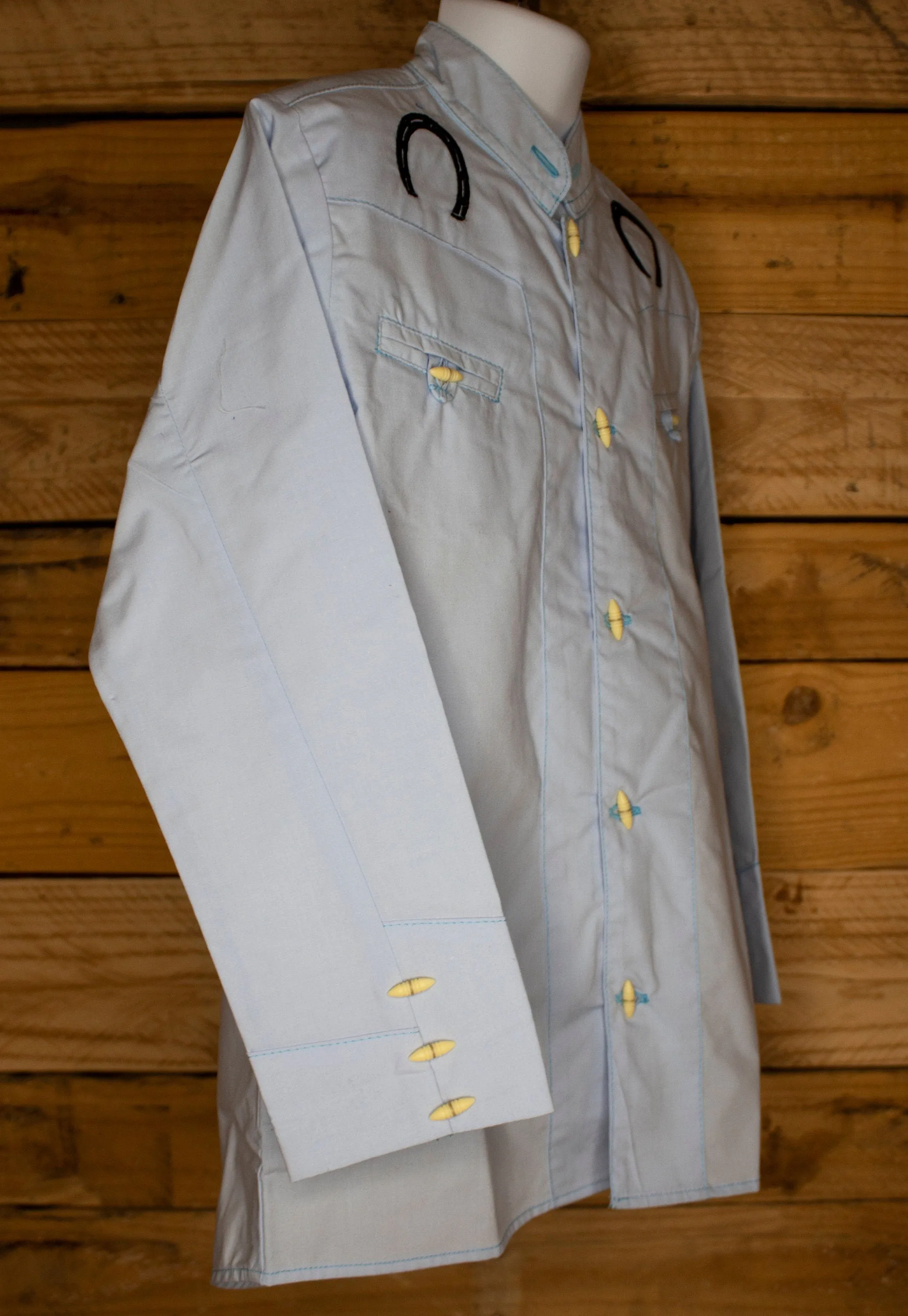 CHILDRENS WESTERN COWBOY embroidered horseshoe rodeo button up shirt camisa charro nino