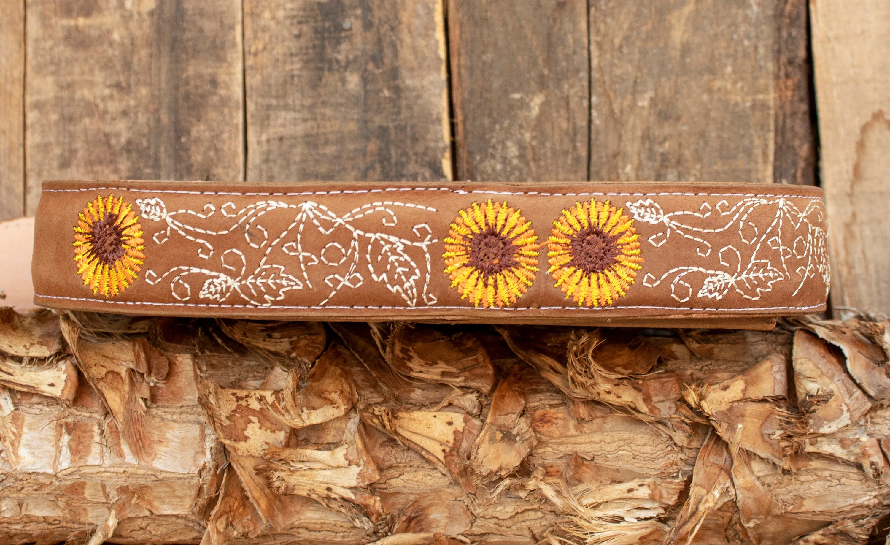 CHILDRENS YOUTH LEATHER SUNFLOWER EMBROIDERED WESTERN BELT