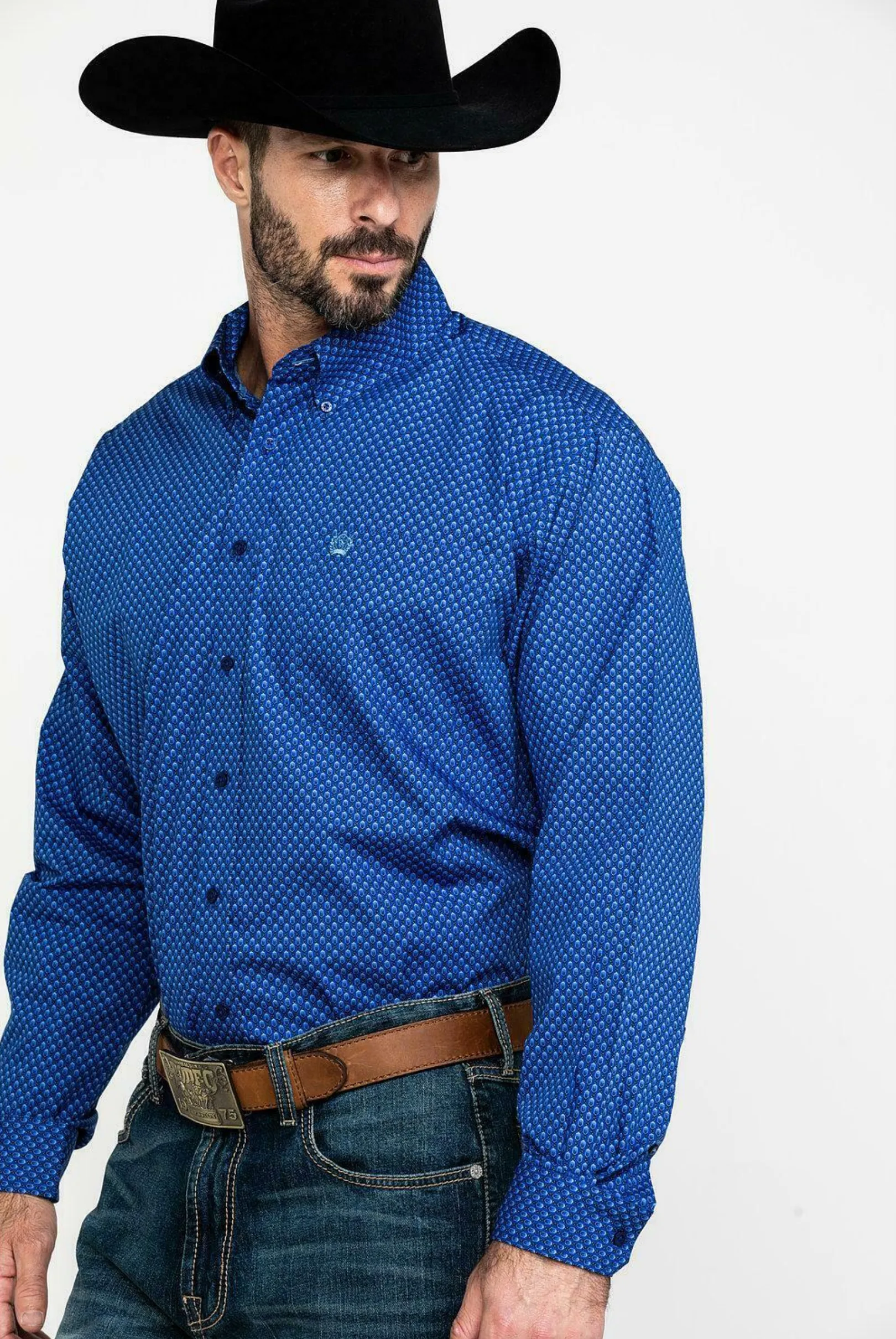 Cinch Men's Royal Blue Diamond Geo Print Long Sleeve Western Shirt Royal Blue