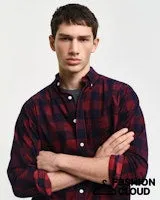Gant Mens Cord check shirt Ruby