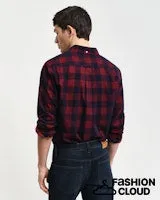 Gant Mens Cord check shirt Ruby