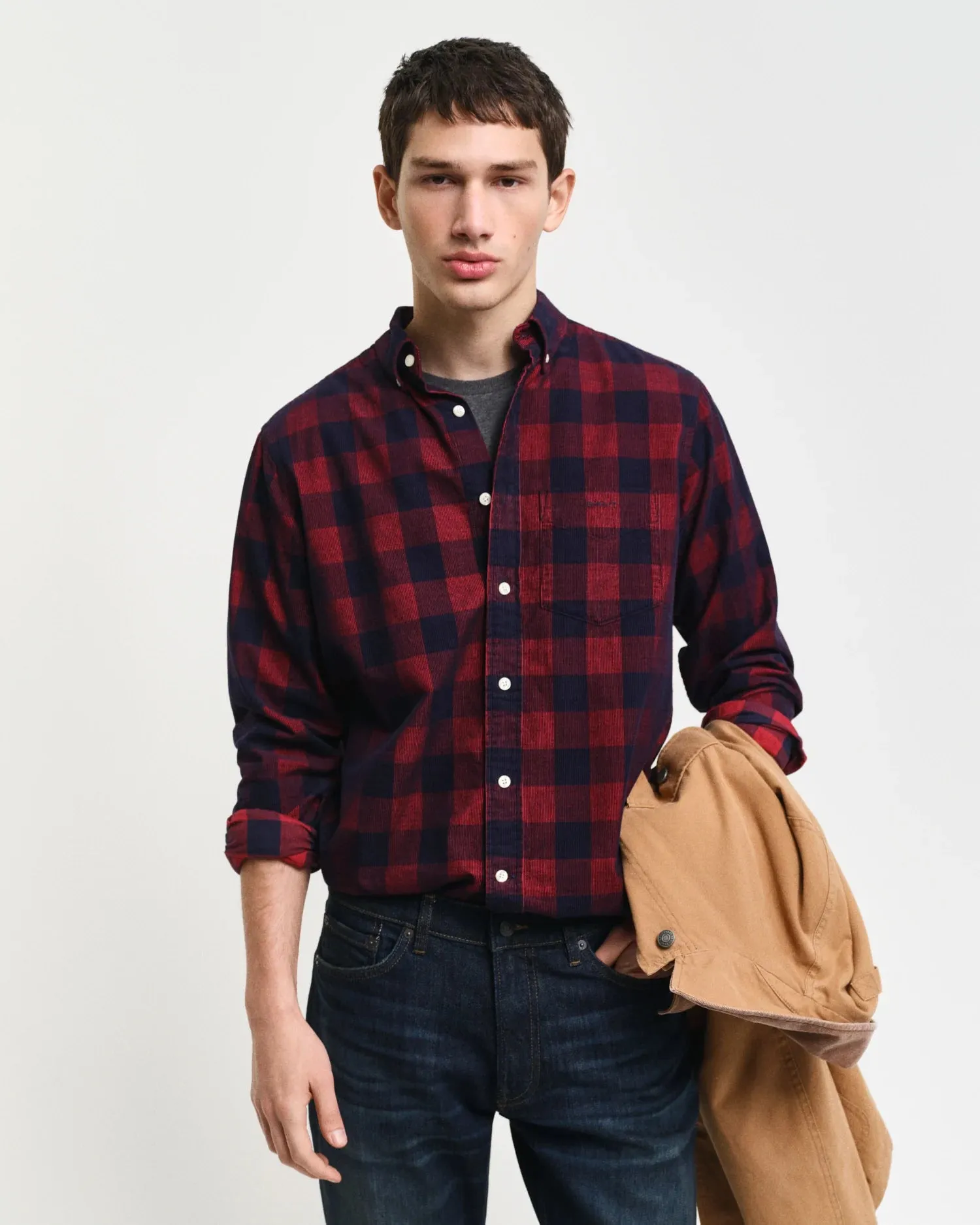 Gant Mens Cord check shirt Ruby