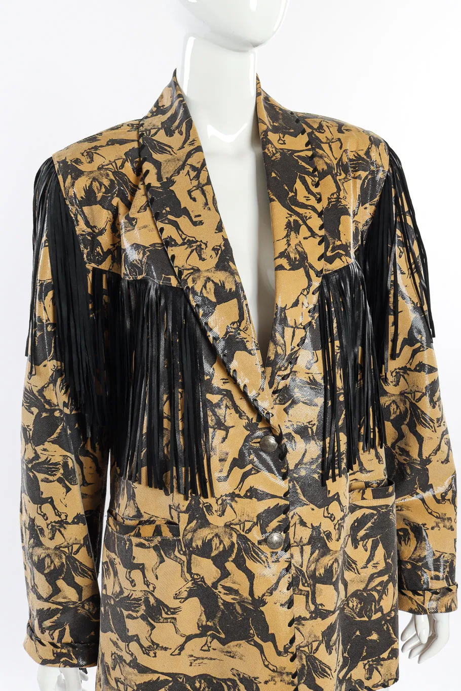Horse Print Leather Fringe Blazer