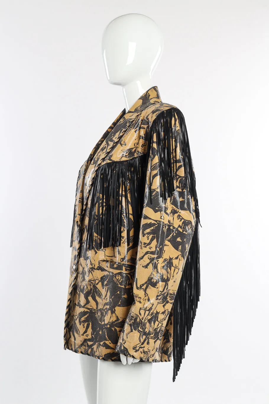 Horse Print Leather Fringe Blazer