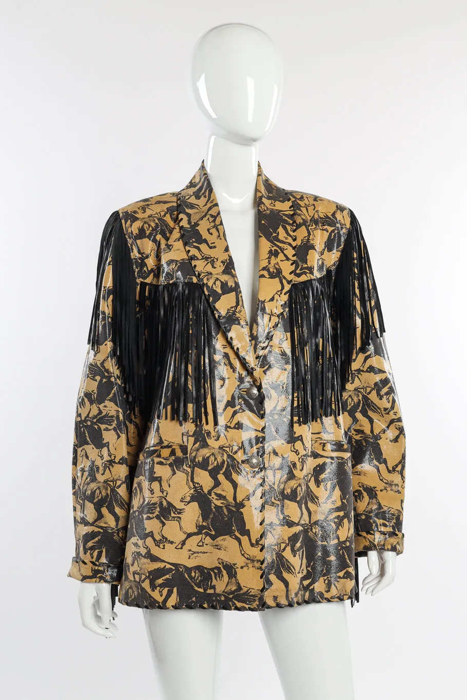 Horse Print Leather Fringe Blazer