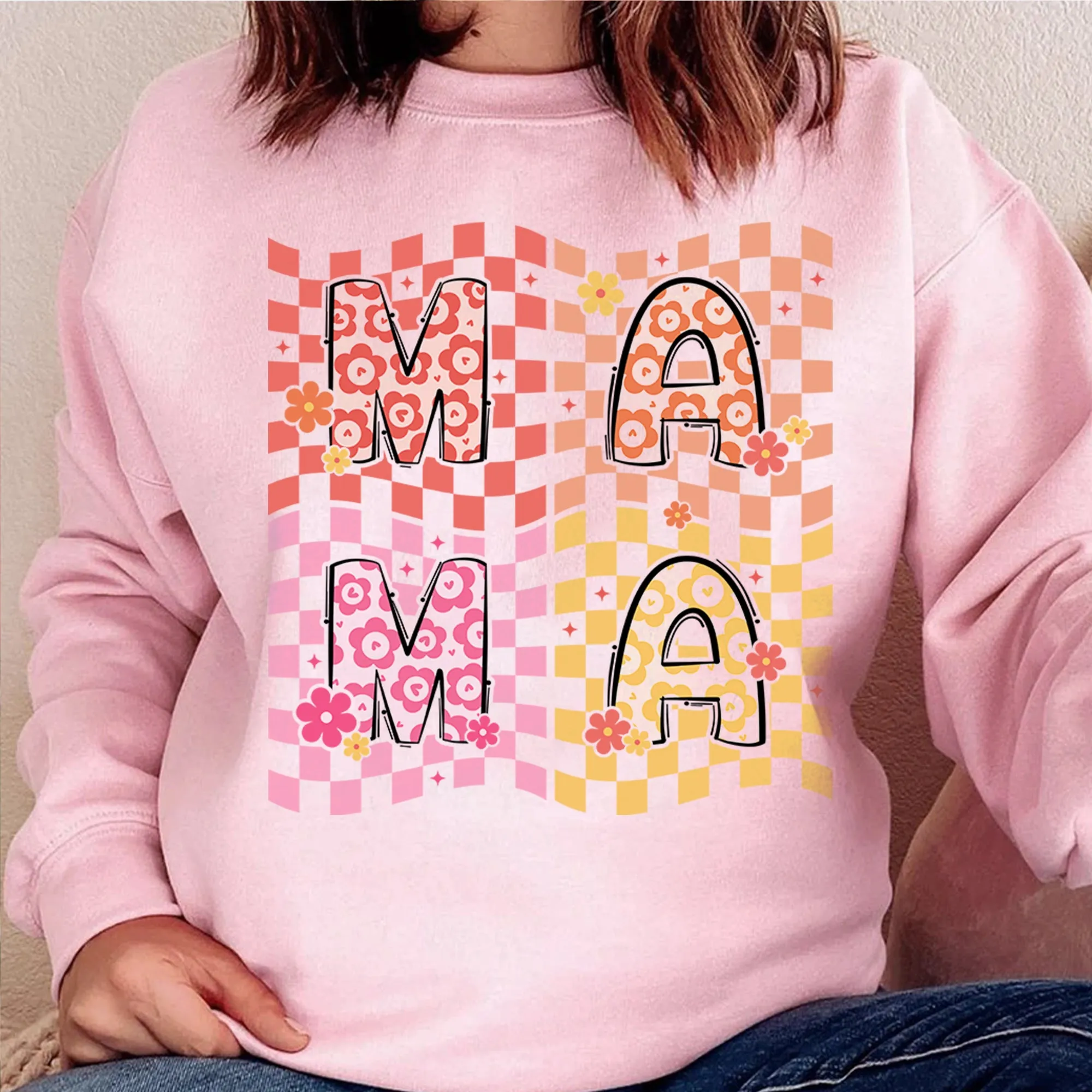 Mama Sweatshirt, Floral Mama Crewneck, Retro Mama Sweatshirt, Retro Floral Mama Shirt, Checked Mama Shirt, Vintage Mama Shirt, Retro Mother.