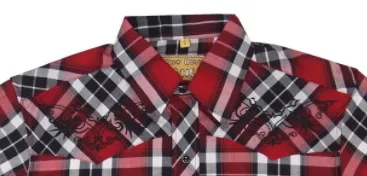 Men's Embroidered Western Shirt: White Horse Red Plaid