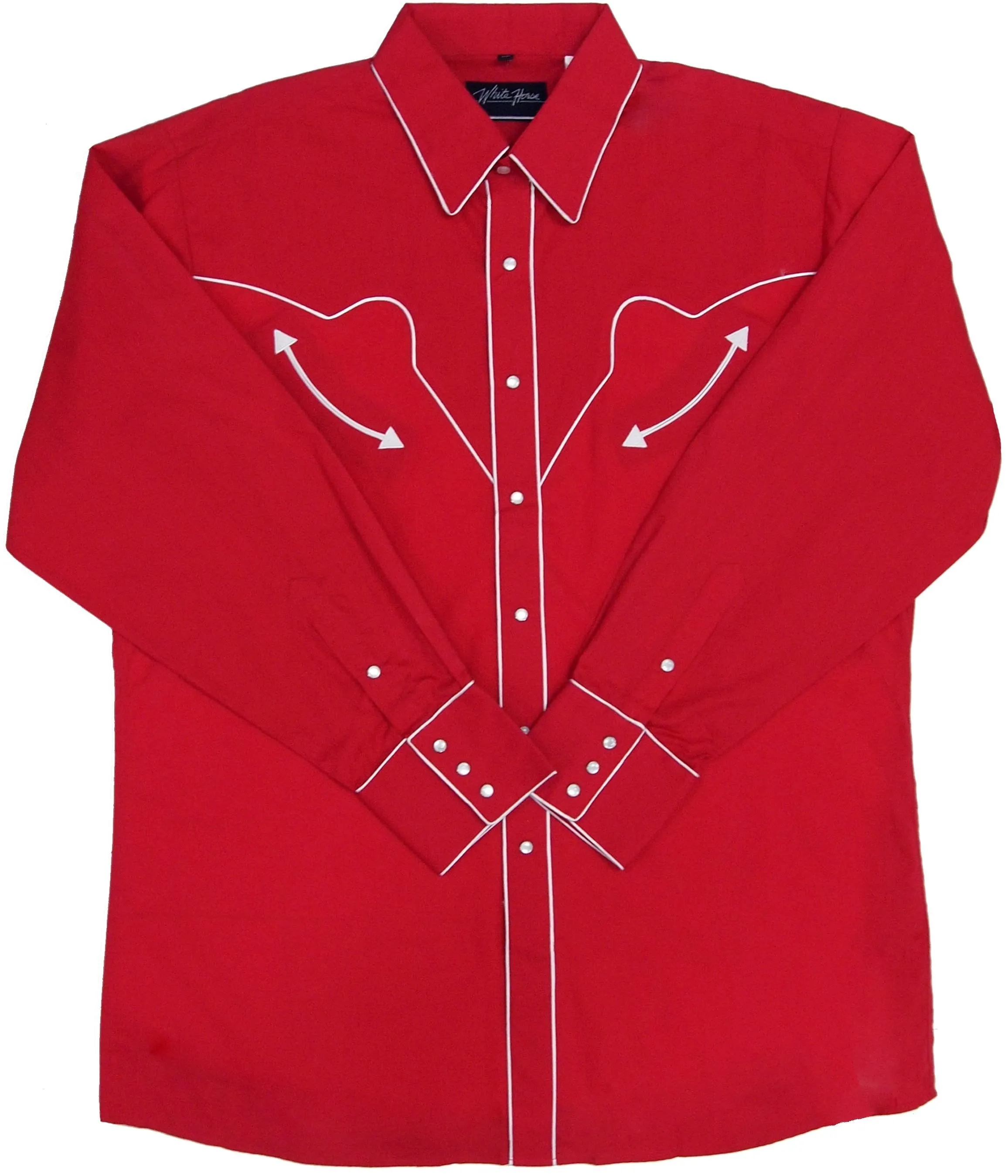 Men's Embroidered Western Shirt: White Horse Retro Red