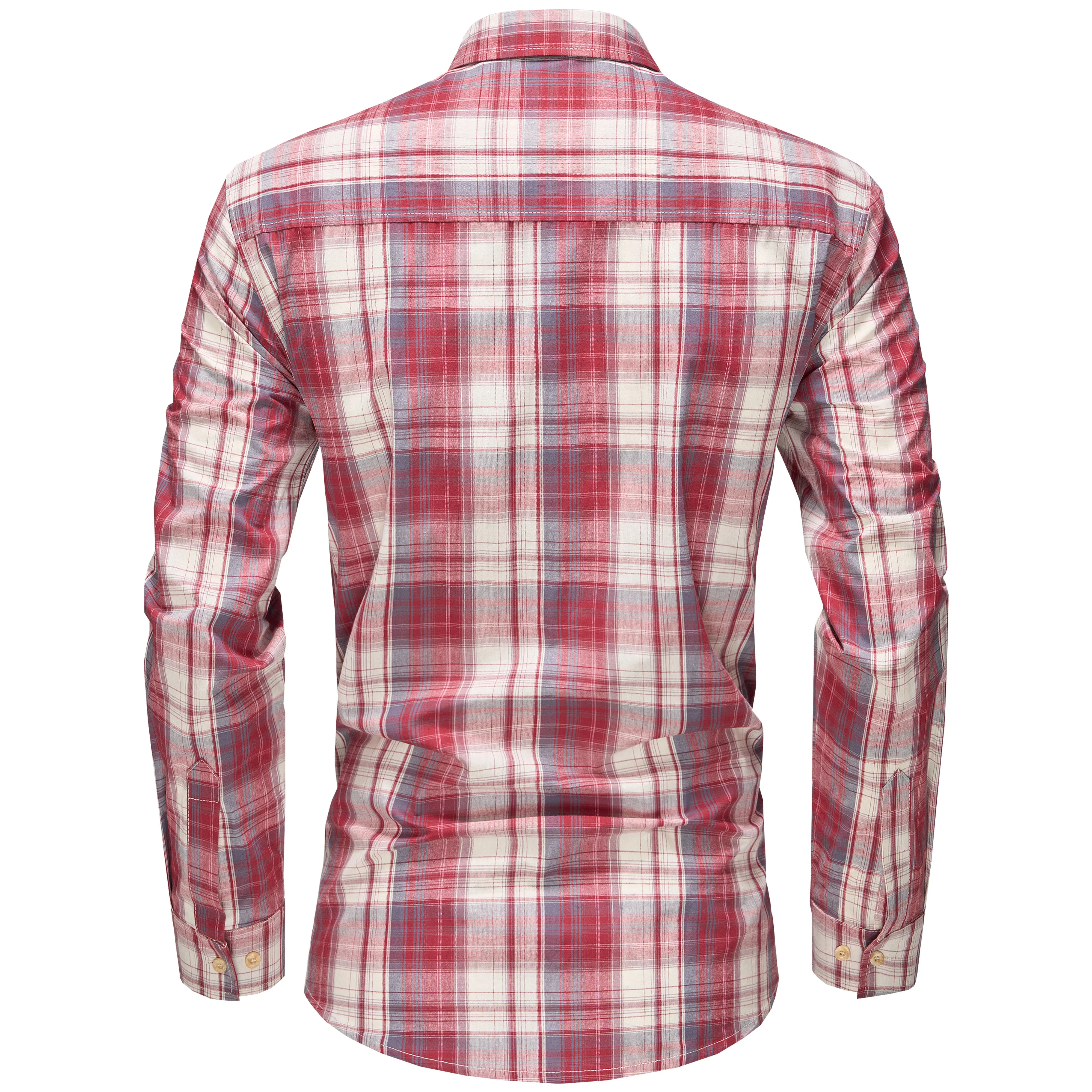 Men's Long Sleeve Checked Cotton Shirt - Blue / Tan