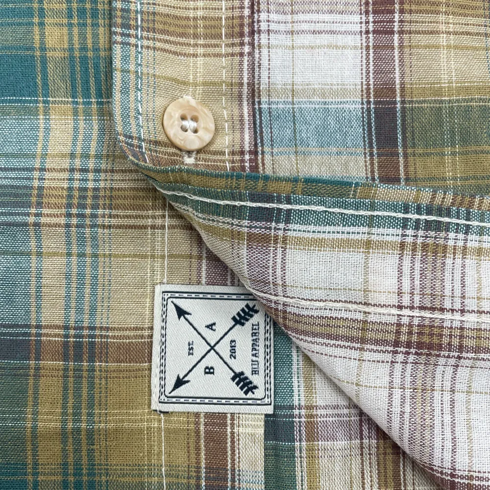 Men's Long Sleeve Checked Cotton Shirt - Blue / Tan