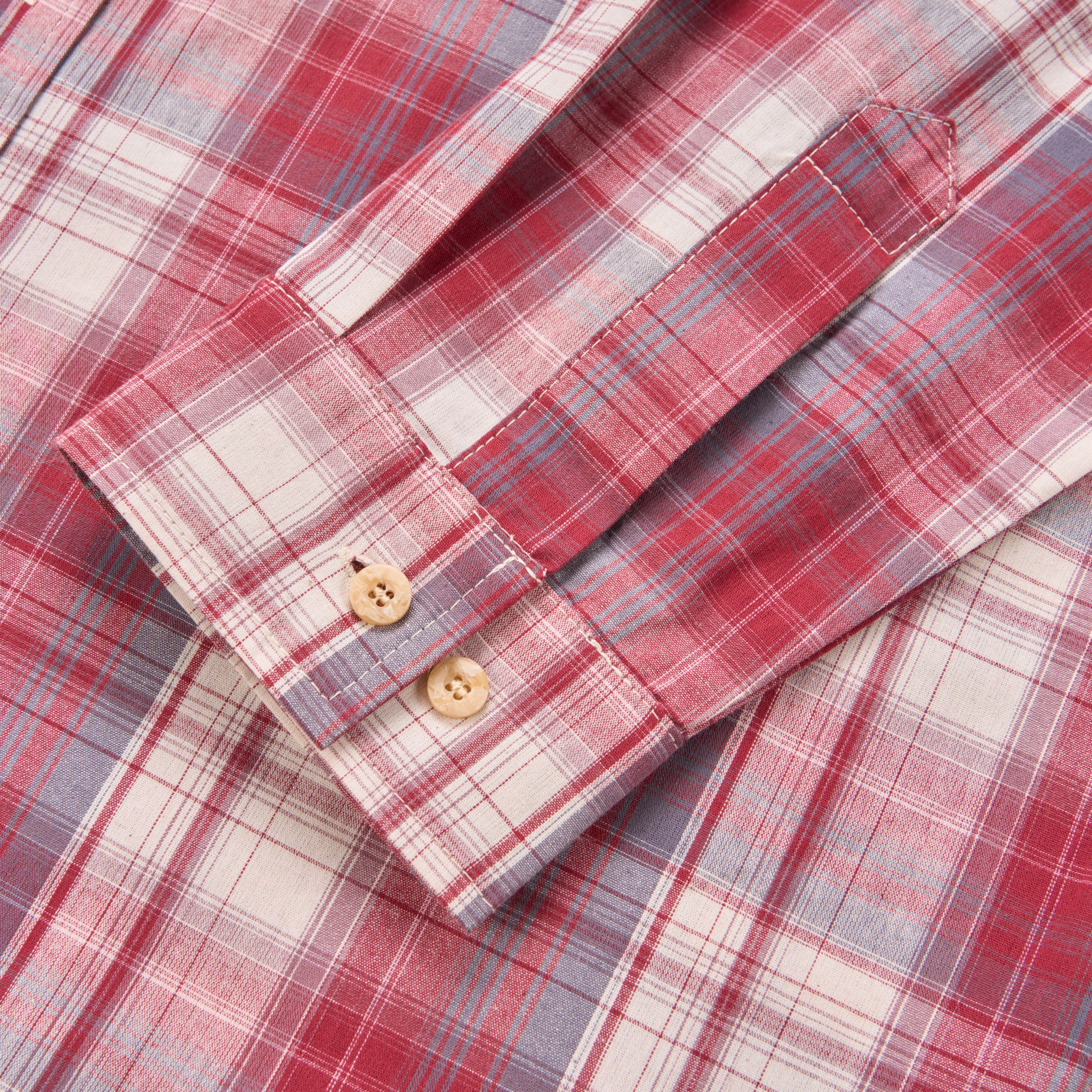 Men's Long Sleeve Checked Cotton Shirt - Blue / Tan