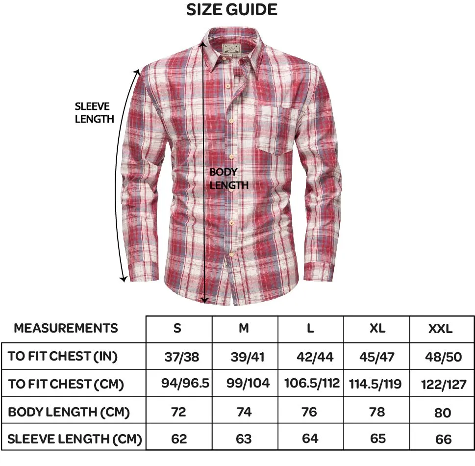 Men's Long Sleeve Checked Cotton Shirt - Blue / Tan