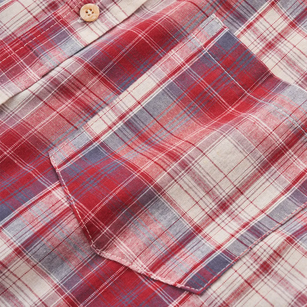 Men's Long Sleeve Checked Cotton Shirt - Blue / Tan