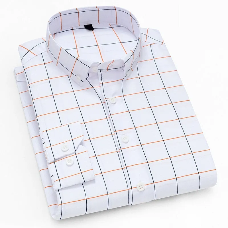 Men's Long Sleeve Oxford Style Checkered Dress Shirt
