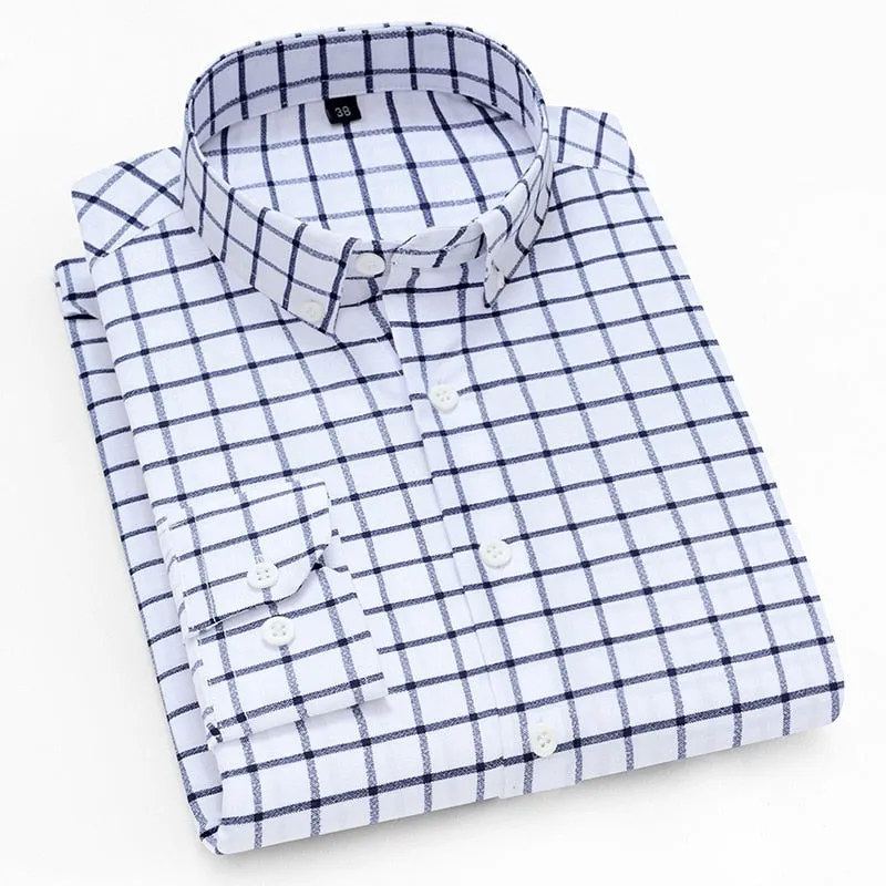 Men's Long Sleeve Oxford Style Checkered Dress Shirt