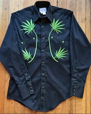 Men's Vintage Western Shirt Collection: Rockmount Cannabis Cowboy Black