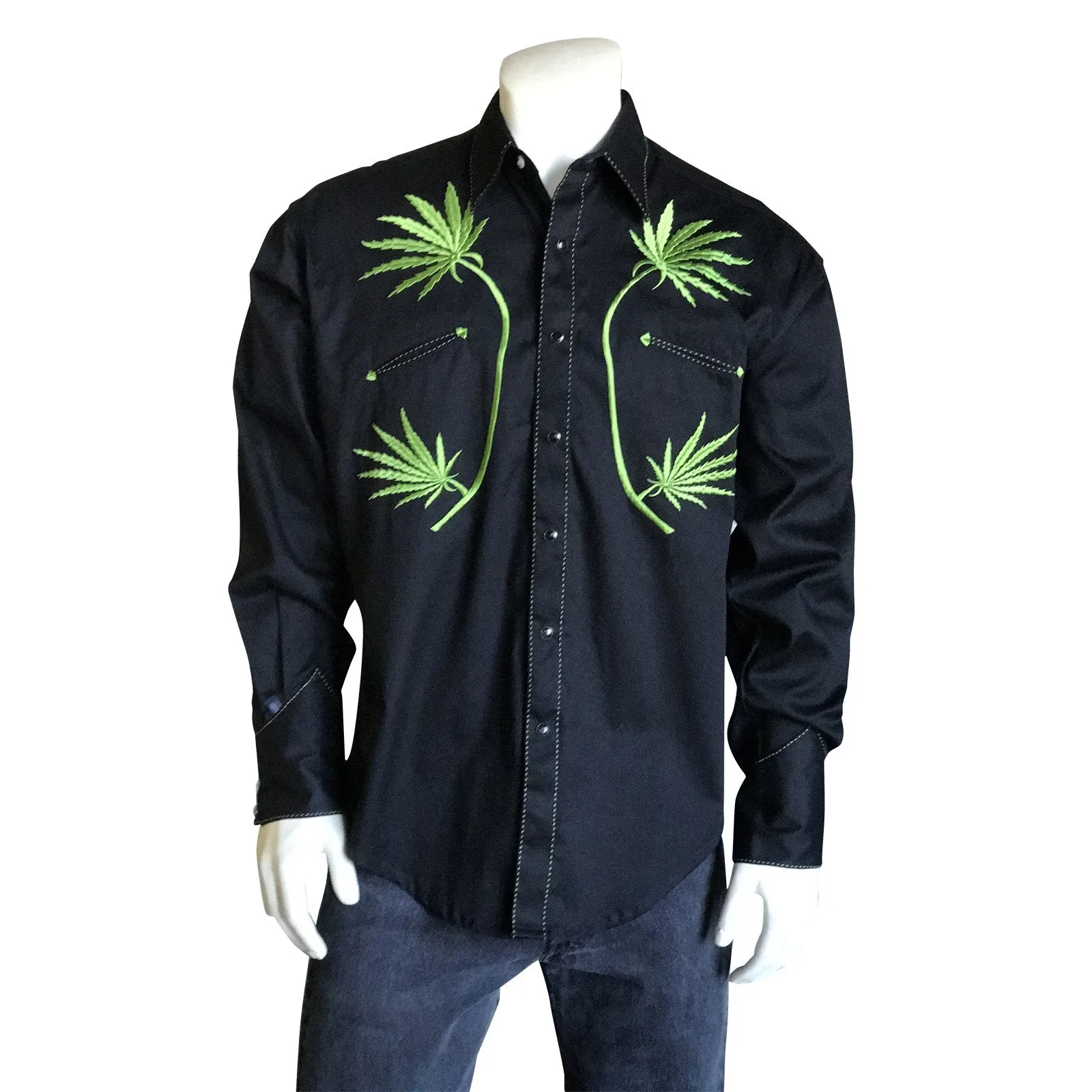 Men's Vintage Western Shirt Collection: Rockmount Cannabis Cowboy Black