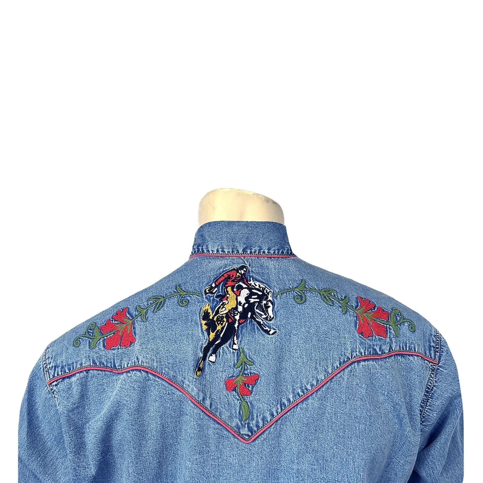 Men's Vintage Western Shirt Collection: Rockmount Embroidered Bronc Denim