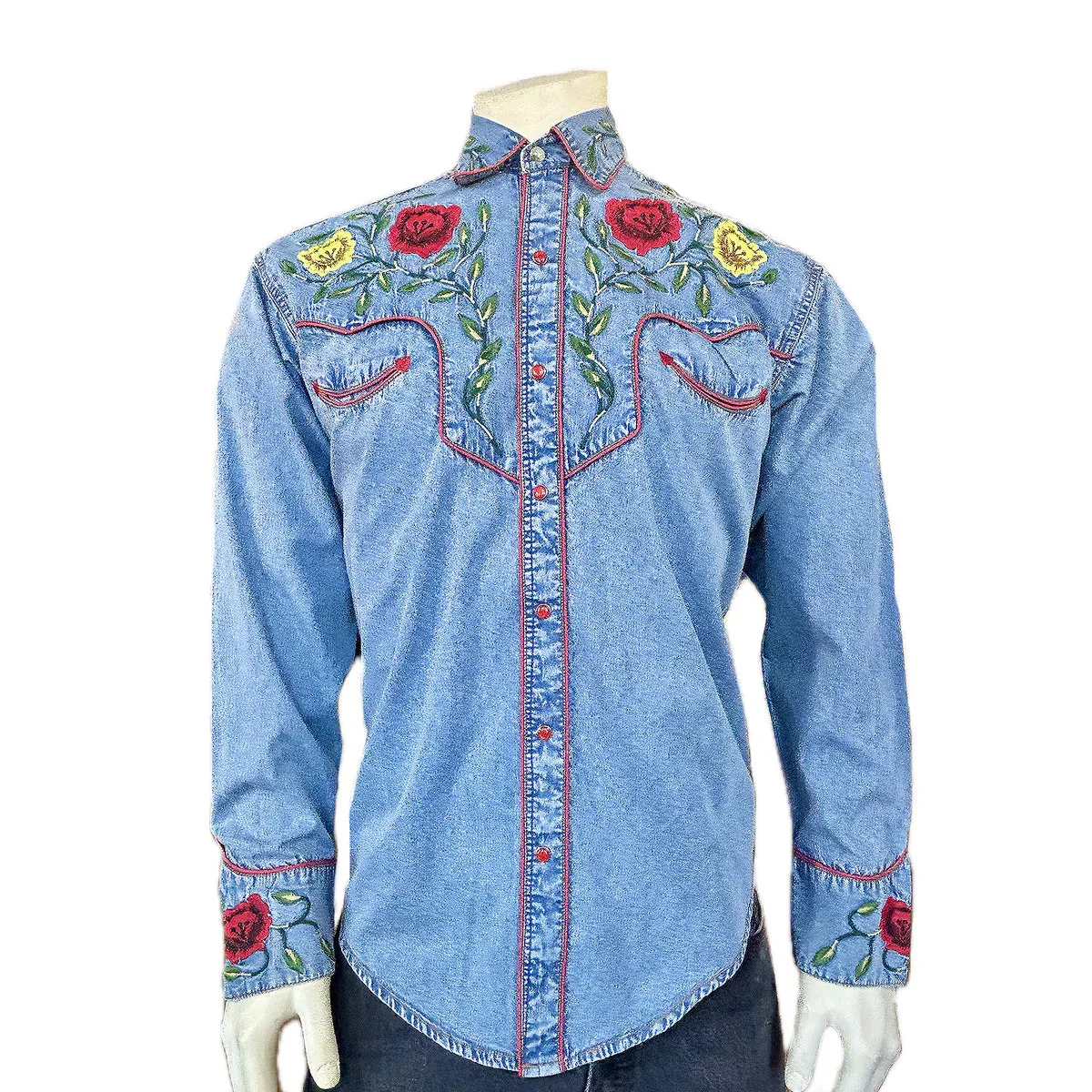 Men's Vintage Western Shirt Collection: Rockmount Fancy Floral Denim