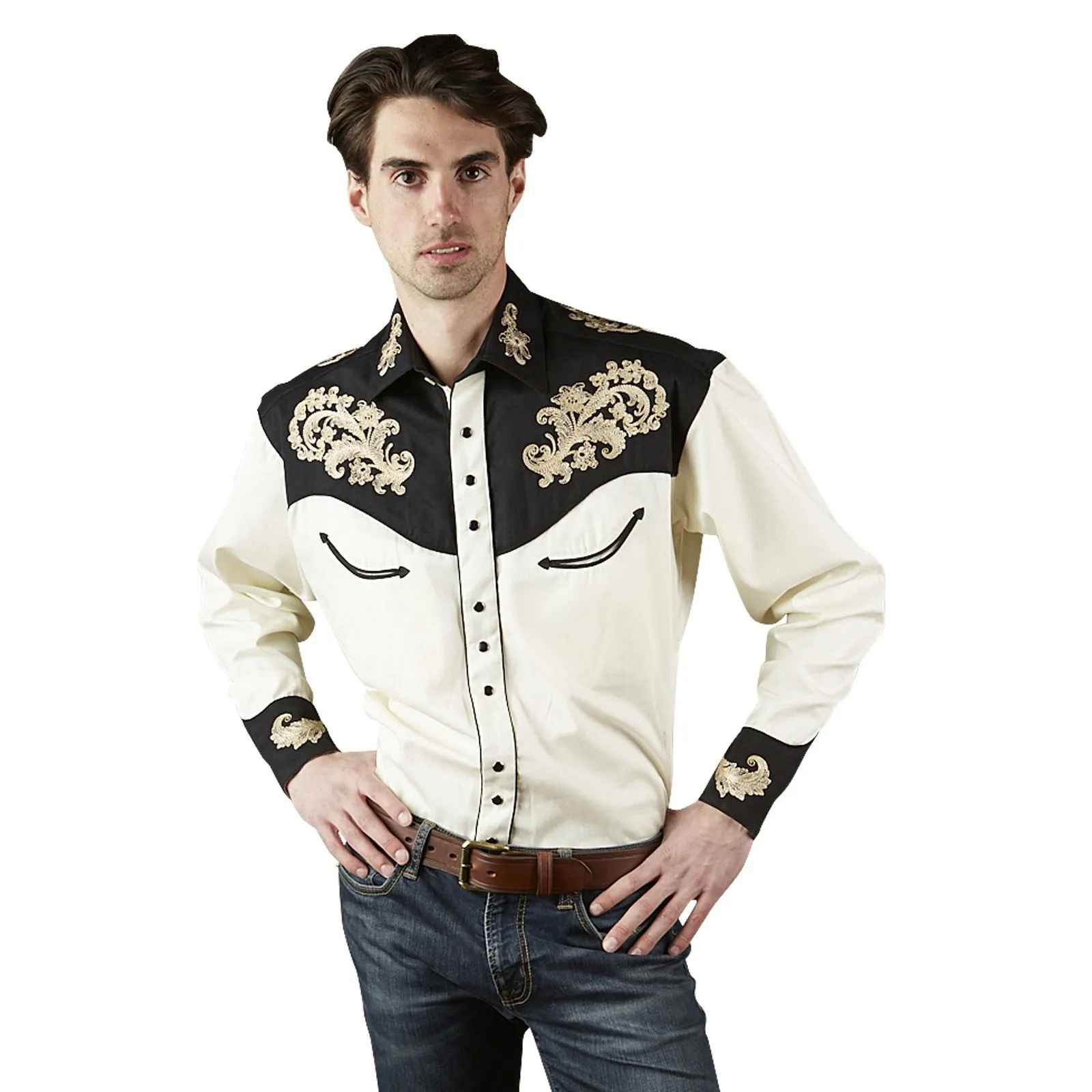 Men's Vintage Western Shirt Collection: Rockmount Fancy Floral on Ivory