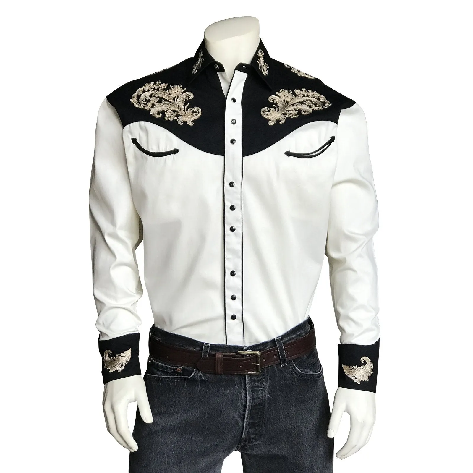 Men's Vintage Western Shirt Collection: Rockmount Fancy Floral on Ivory