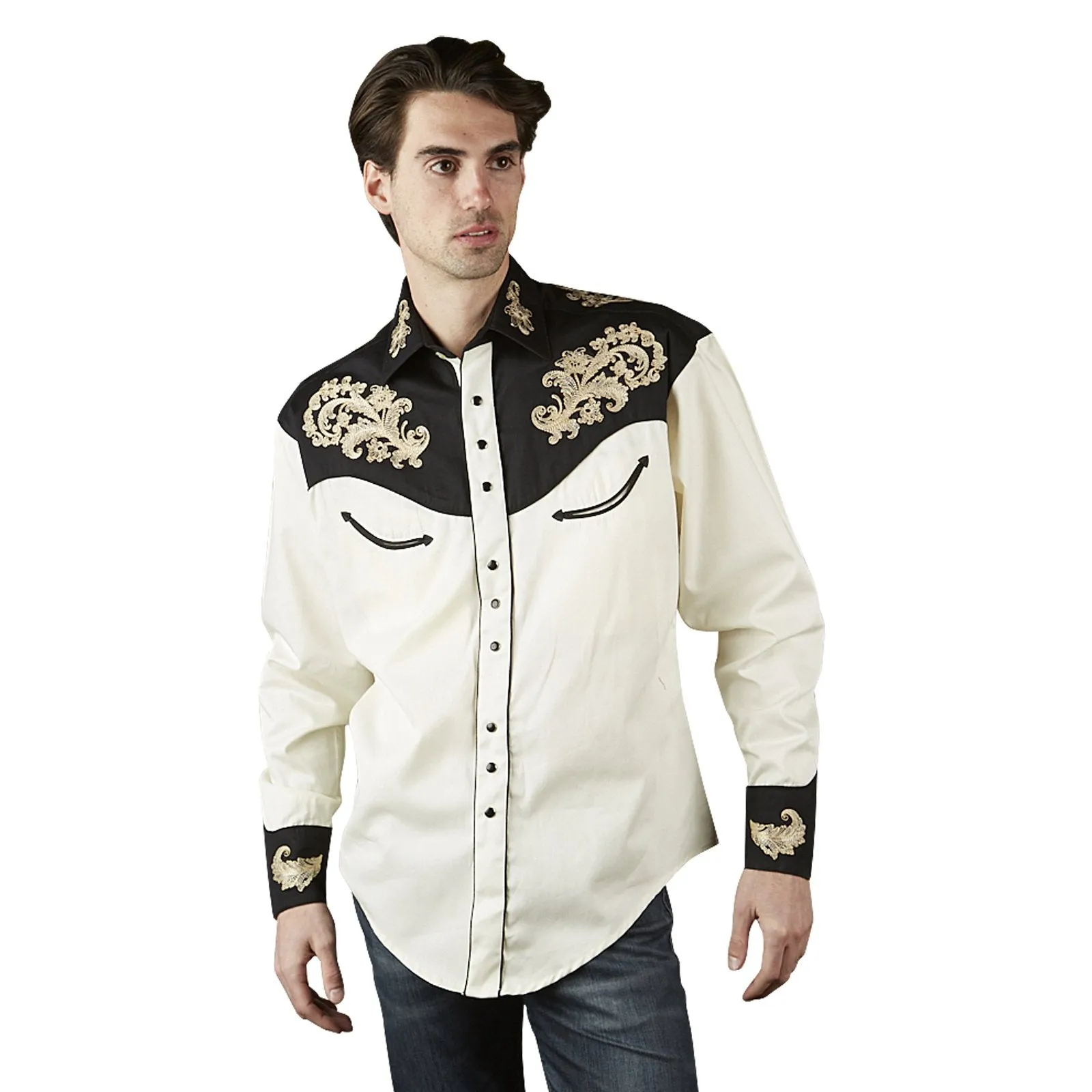 Men's Vintage Western Shirt Collection: Rockmount Fancy Floral on Ivory