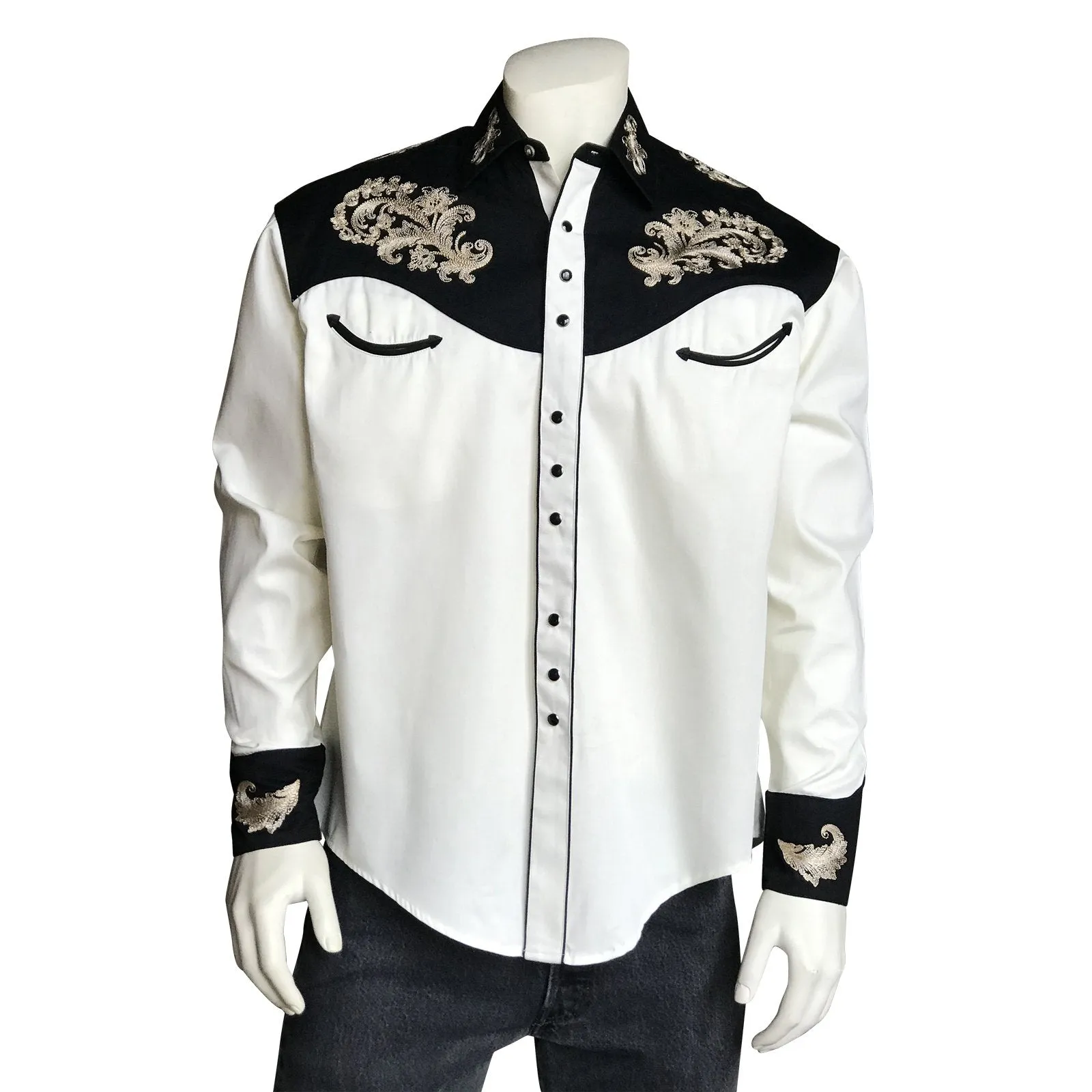 Men's Vintage Western Shirt Collection: Rockmount Fancy Floral on Ivory