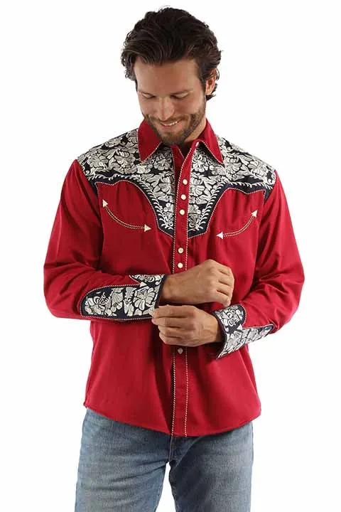 Men's Vintage Western Shirt Collection: Scully Gunfighter Red White & Blue
