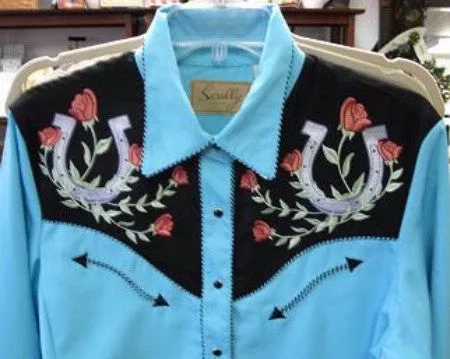 Men's Vintage Western Shirt Collection: Scully Lucky Horseshoes and Roses