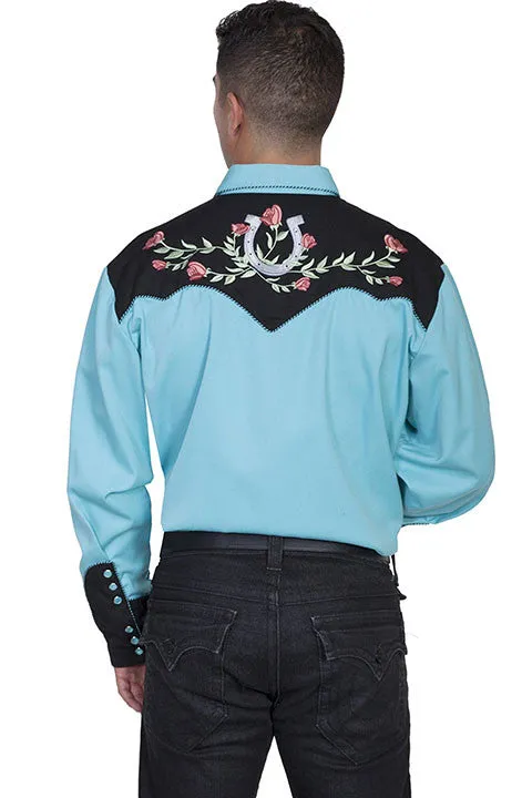 Men's Vintage Western Shirt Collection: Scully Lucky Horseshoes and Roses