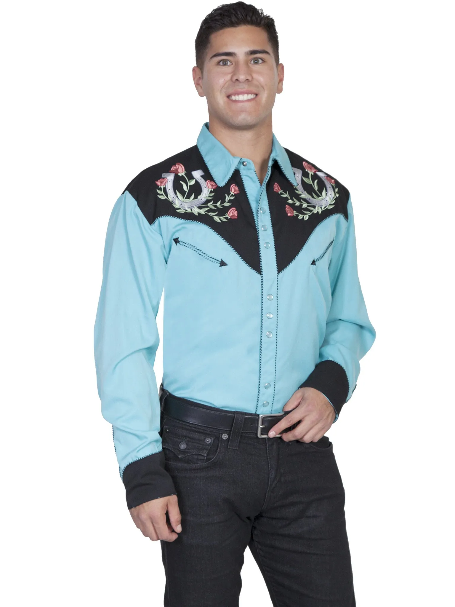 Men's Vintage Western Shirt Collection: Scully Lucky Horseshoes and Roses