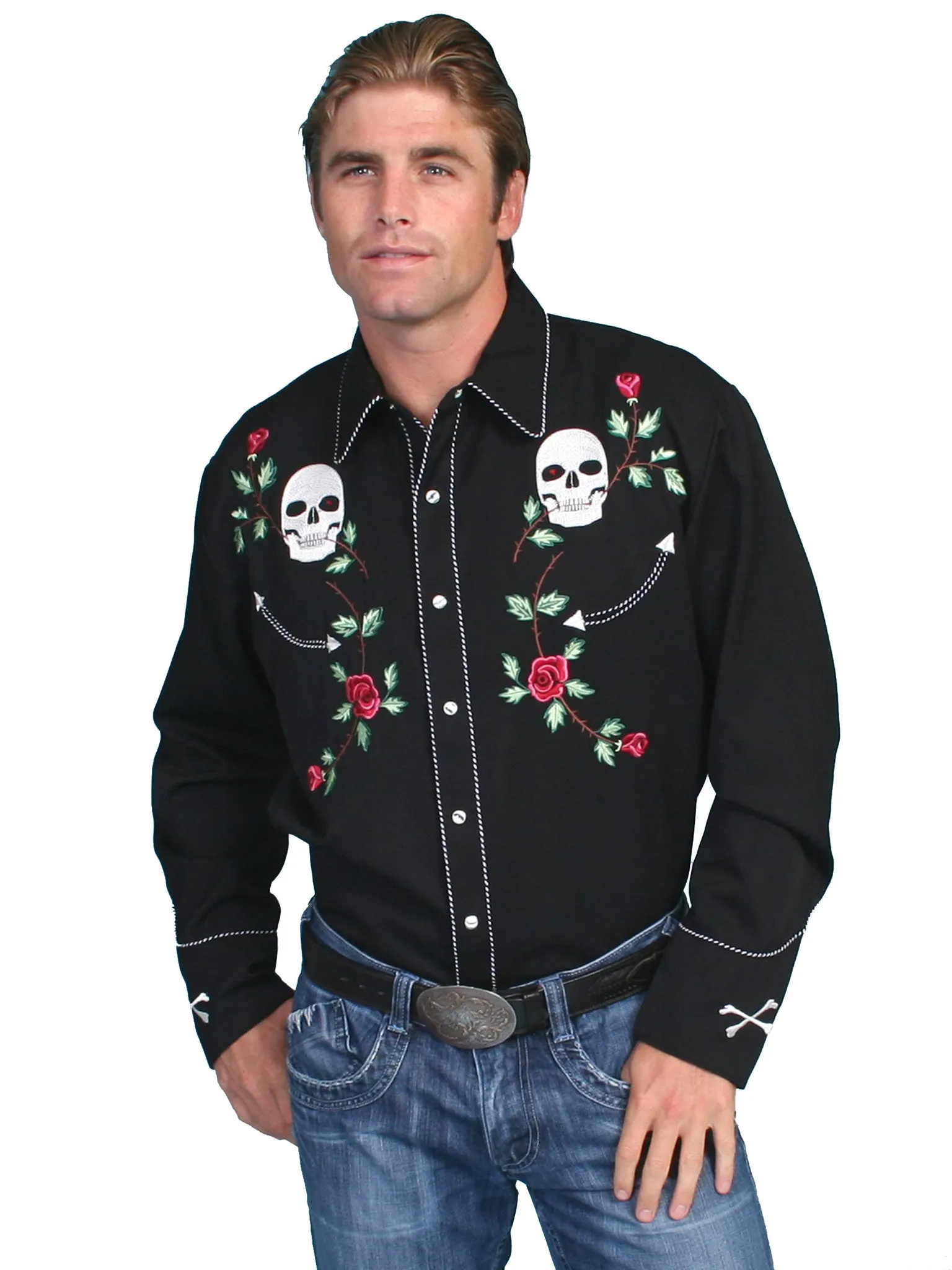 Men's Vintage Western Shirt Collection: Scully Skulls & Roses