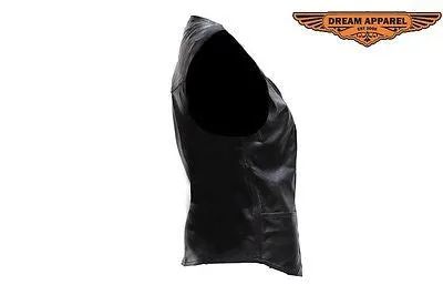 MOTORCYCLE MOTORBIKE LADIES PLAIN LEATHER ZIPPER VEST WITH V NECK SOFT LEATHER