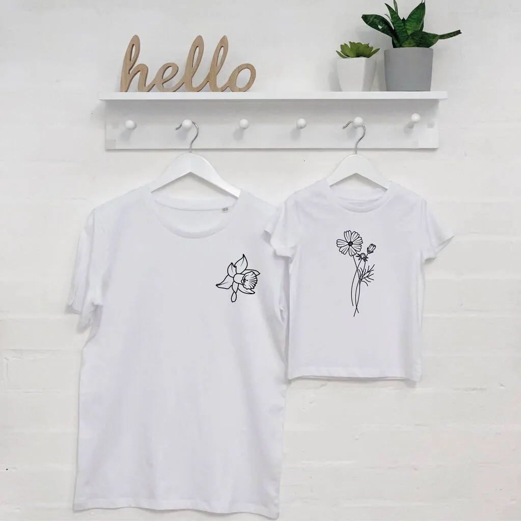 Mum And Child Personalised Birth Flower T Shirt Set