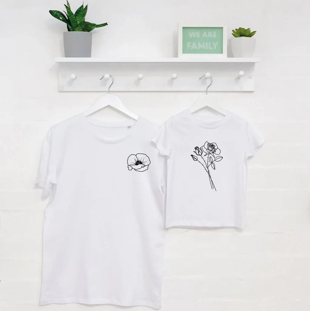 Mum And Child Personalised Birth Flower T Shirt Set