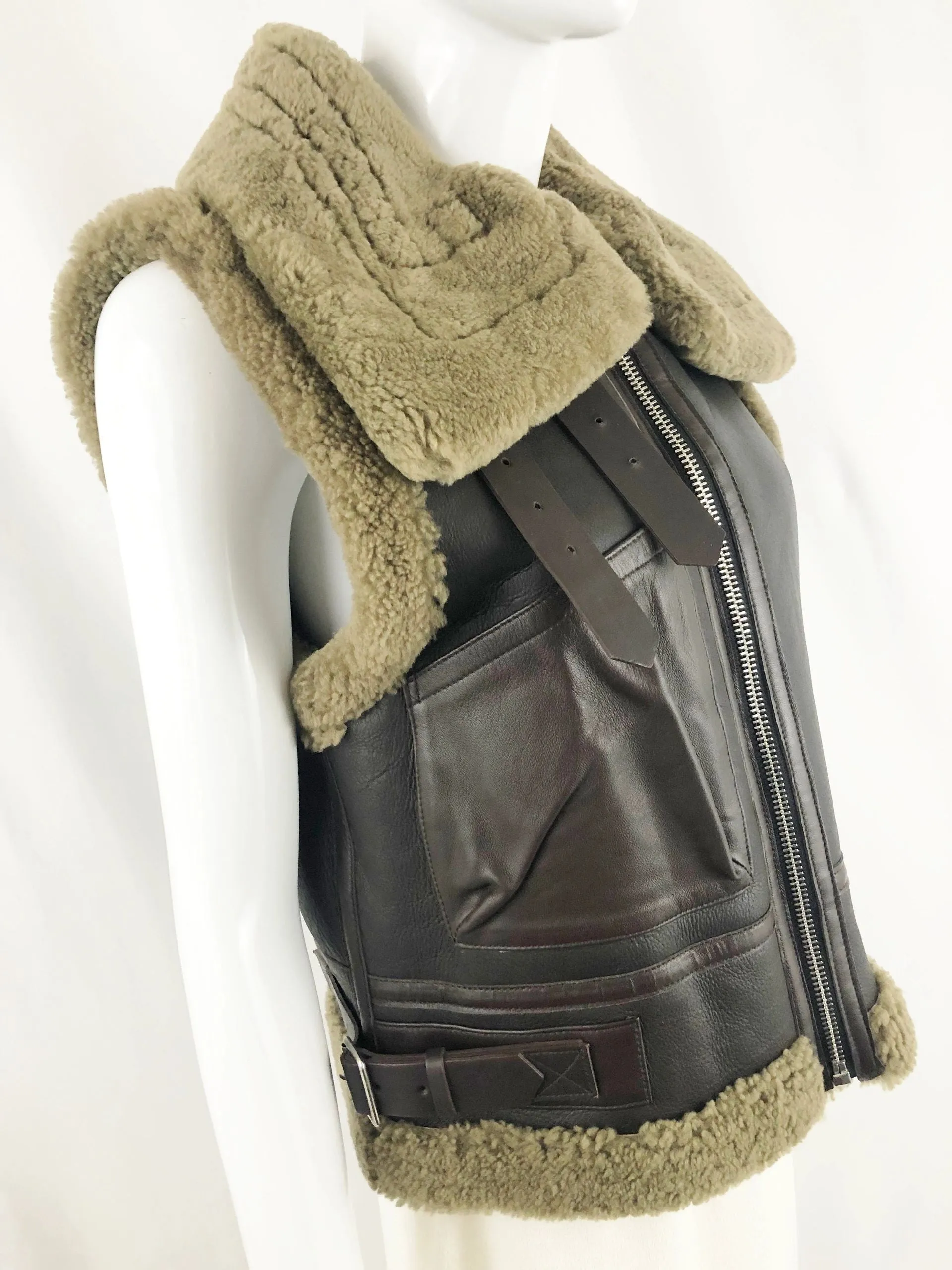 NEW Sandro Shearling Leather Vest Designer Size Small