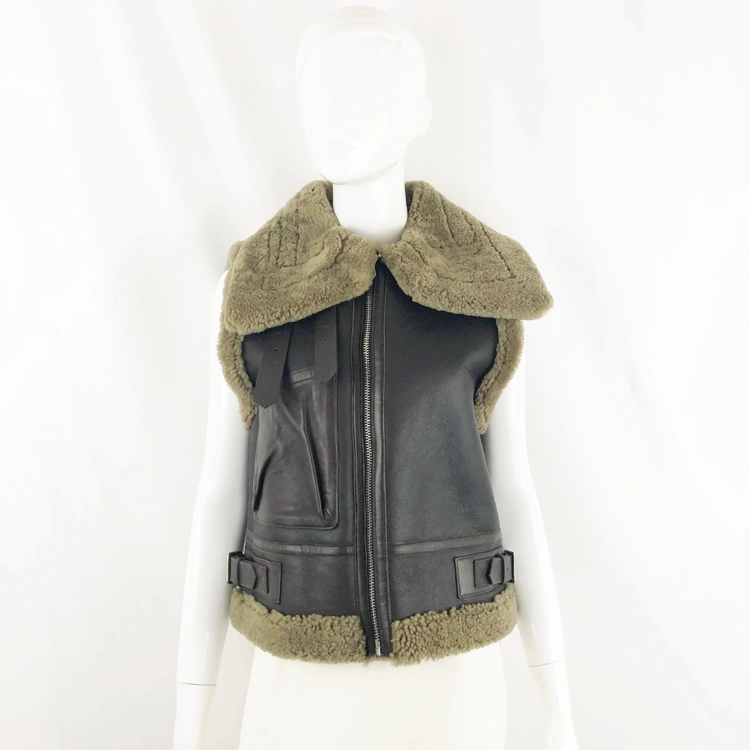 NEW Sandro Shearling Leather Vest Designer Size Small