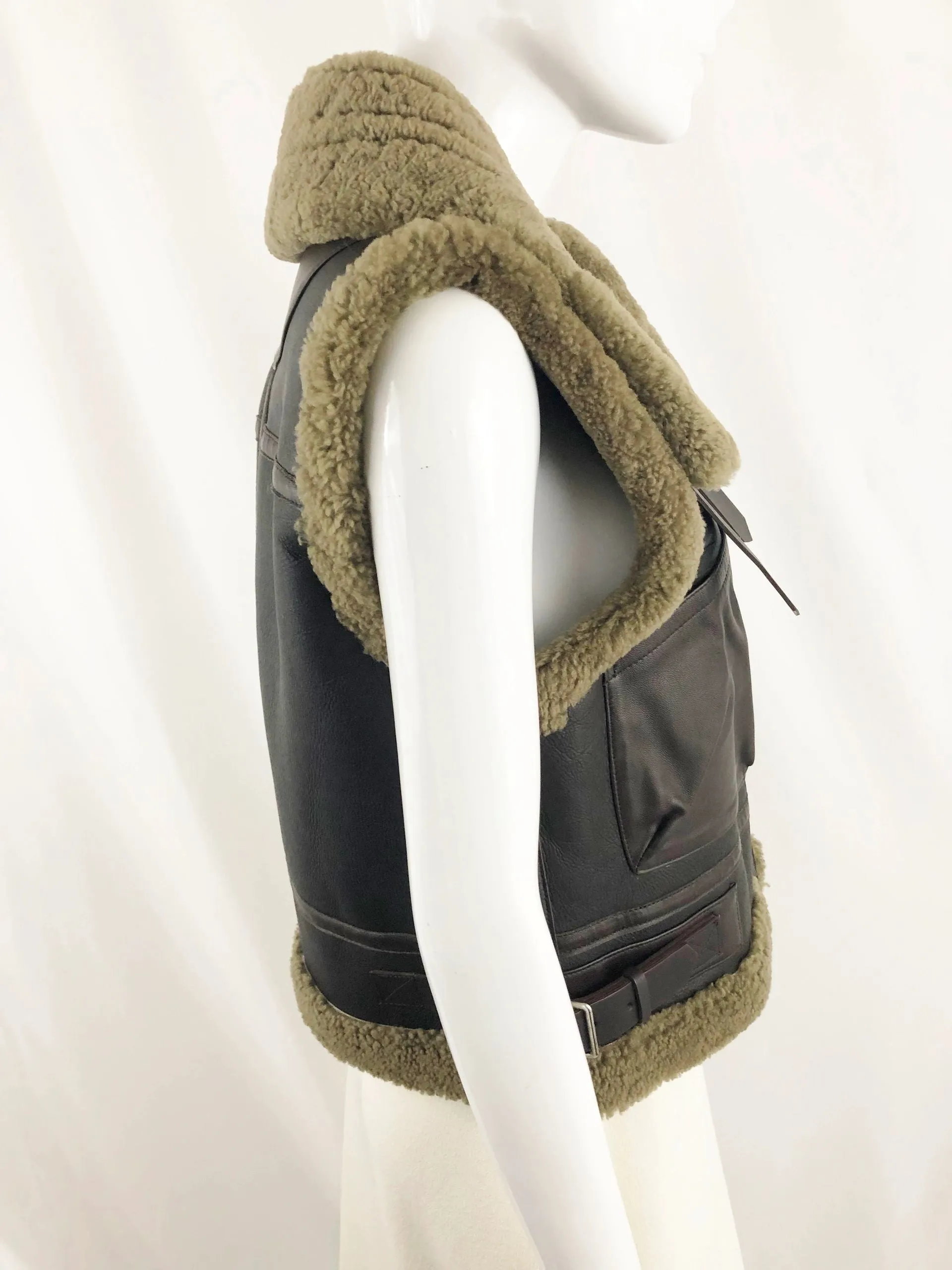 NEW Sandro Shearling Leather Vest Designer Size Small