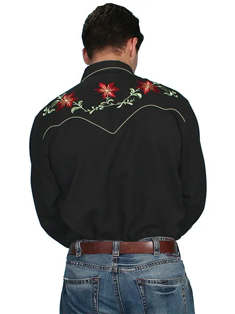 Scully Men's Floral Embroidered Black Western Shirt