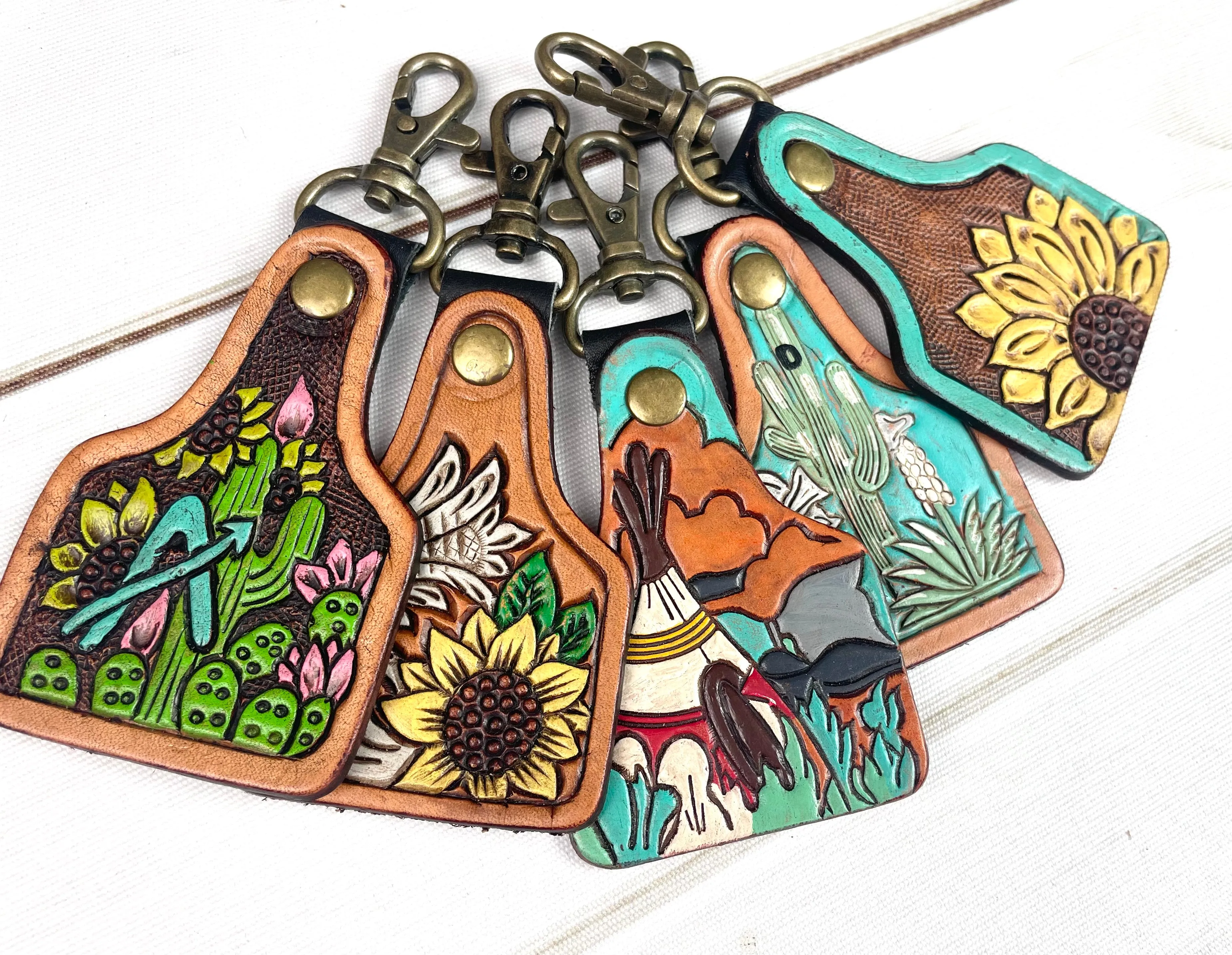 Teepee Scene Leather Key Tag