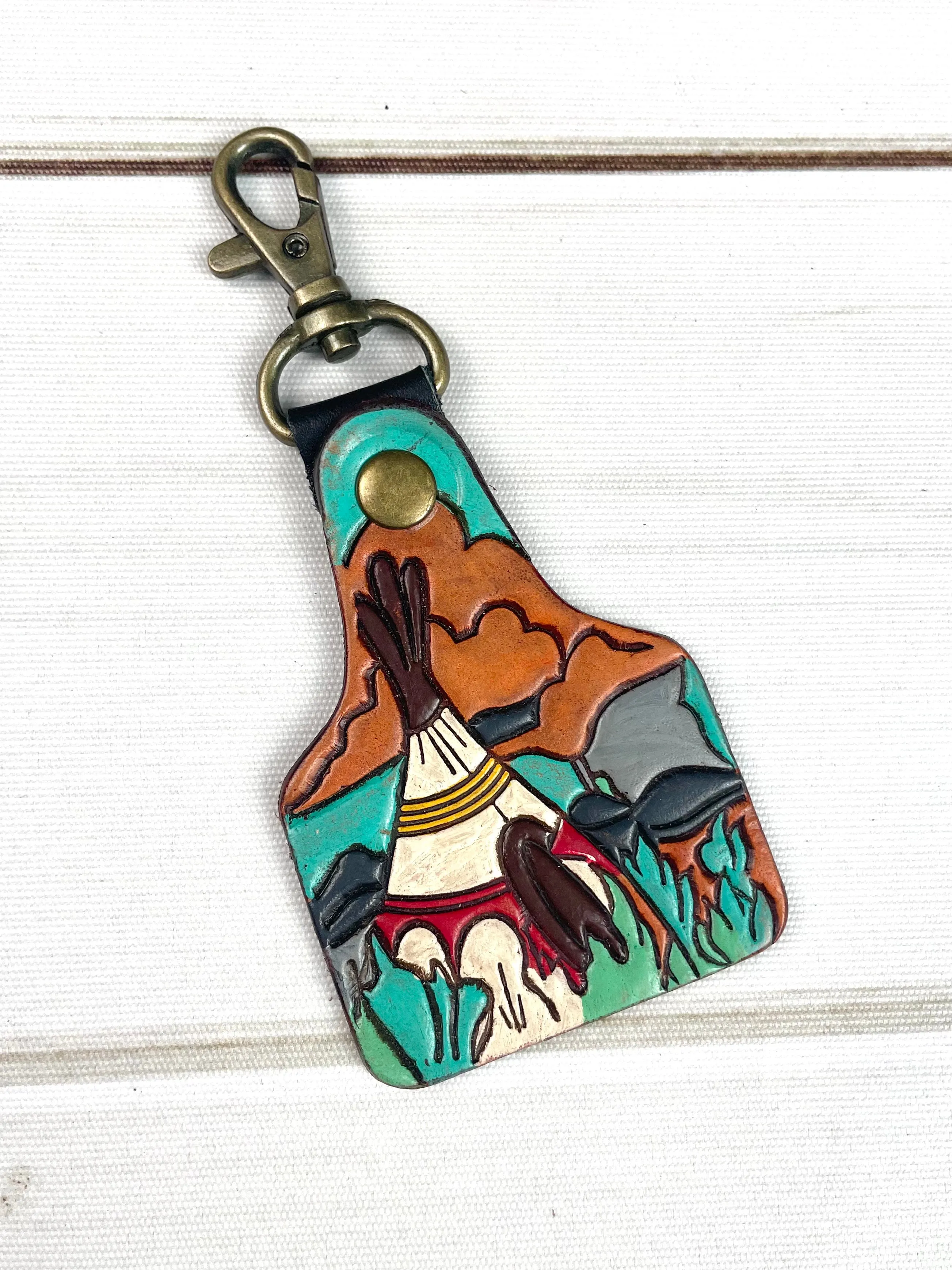 Teepee Scene Leather Key Tag