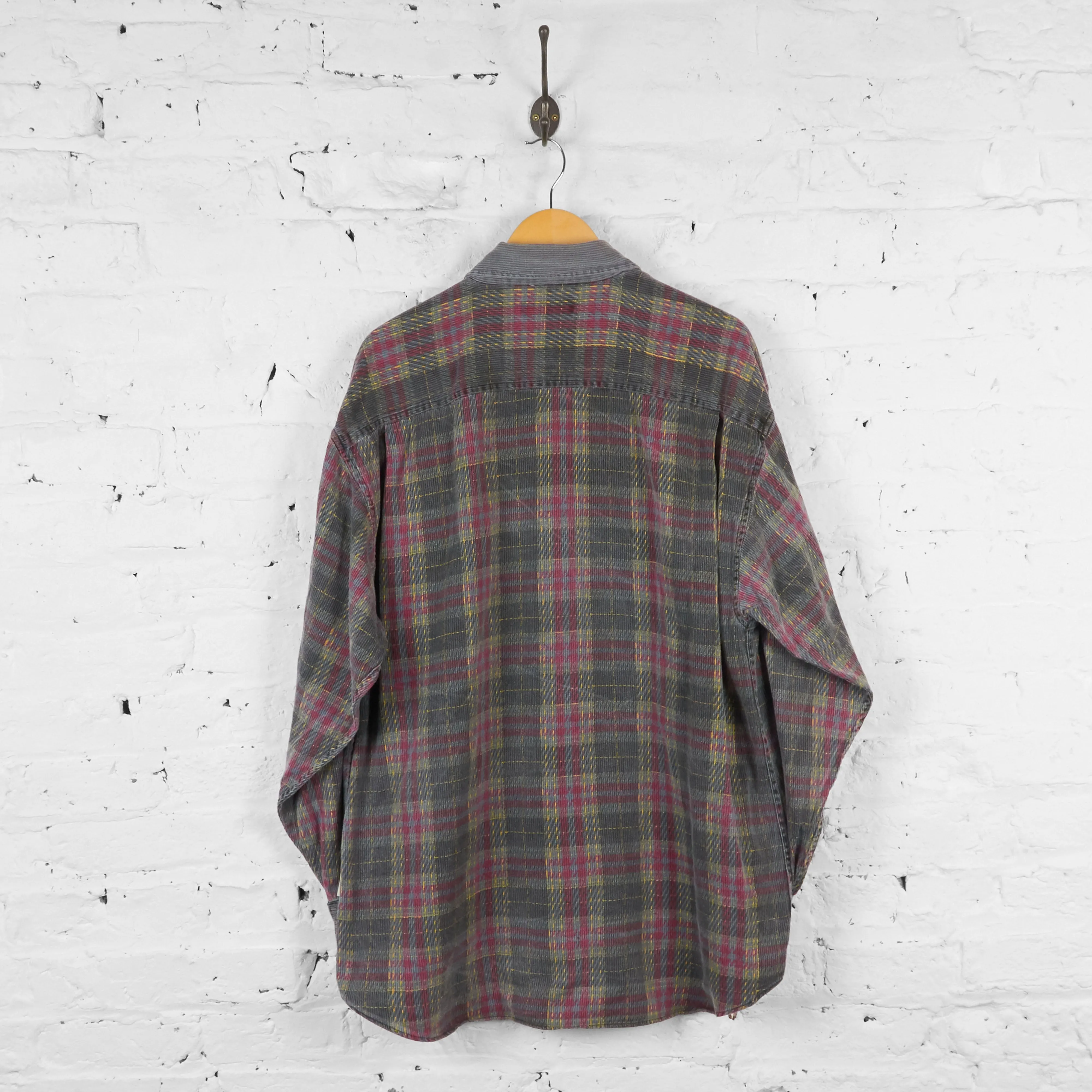 Vintage Zip Up Checked Shirt - Grey - XL