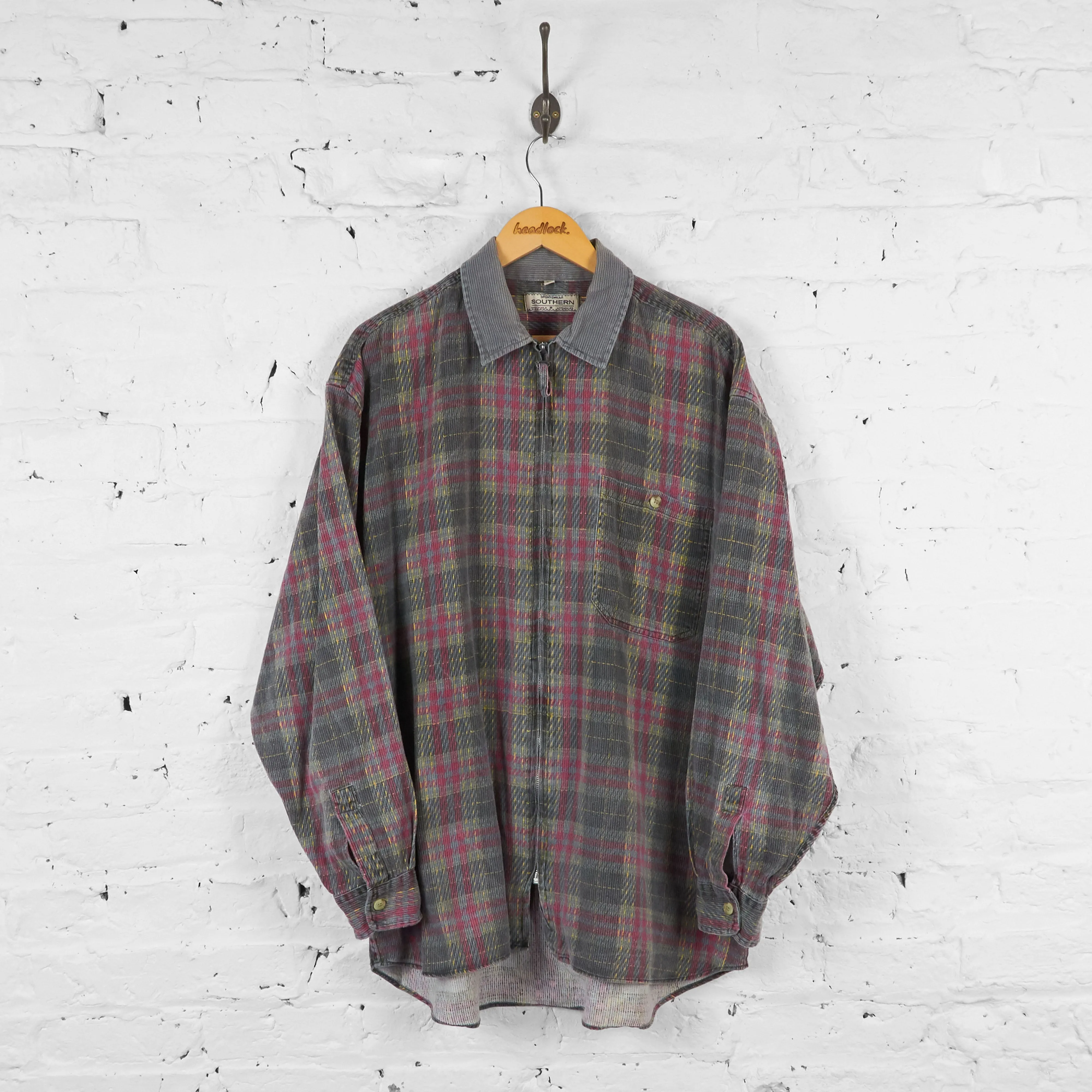 Vintage Zip Up Checked Shirt - Grey - XL