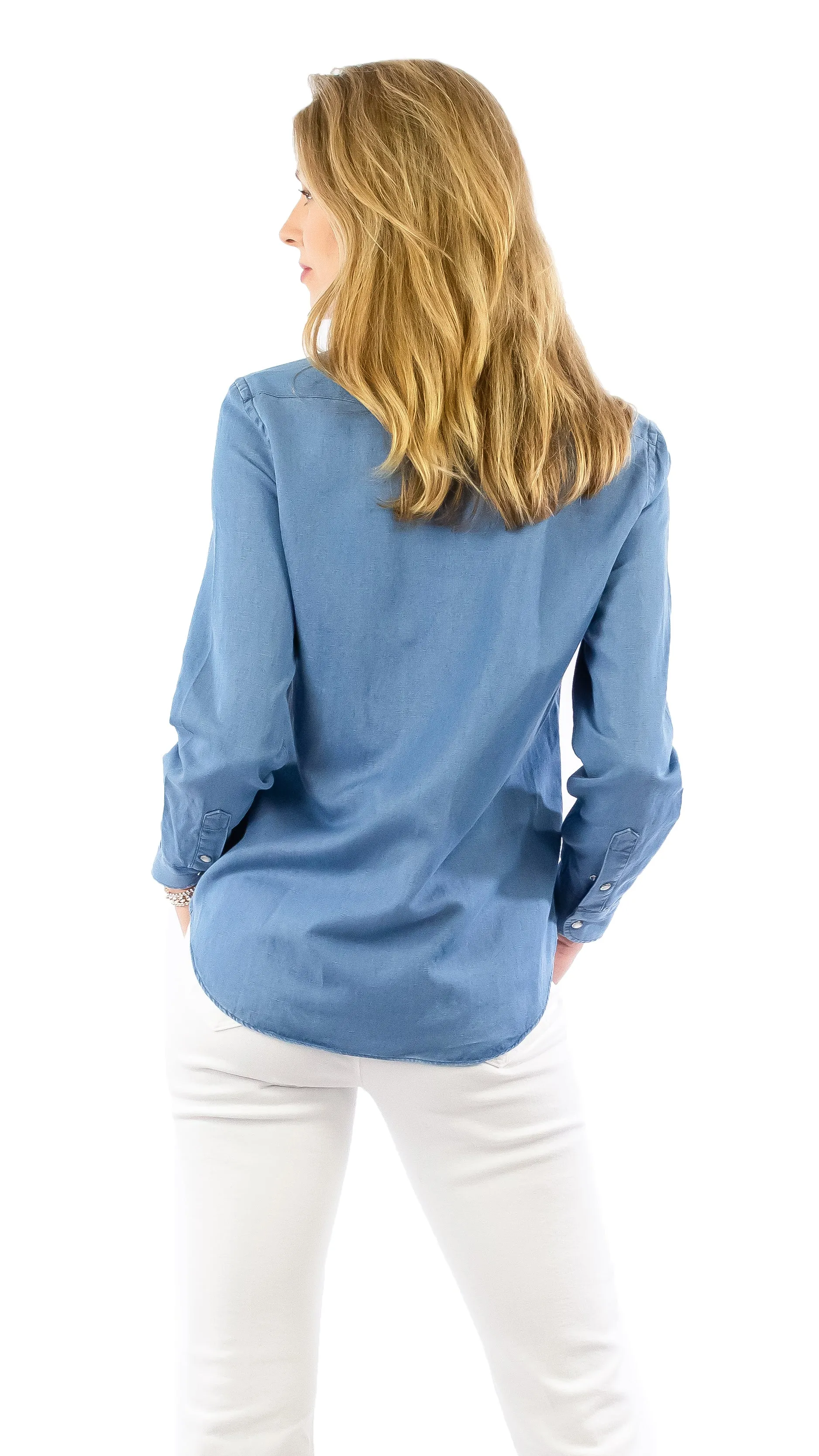 Western Donna Linen Shirt - Denim