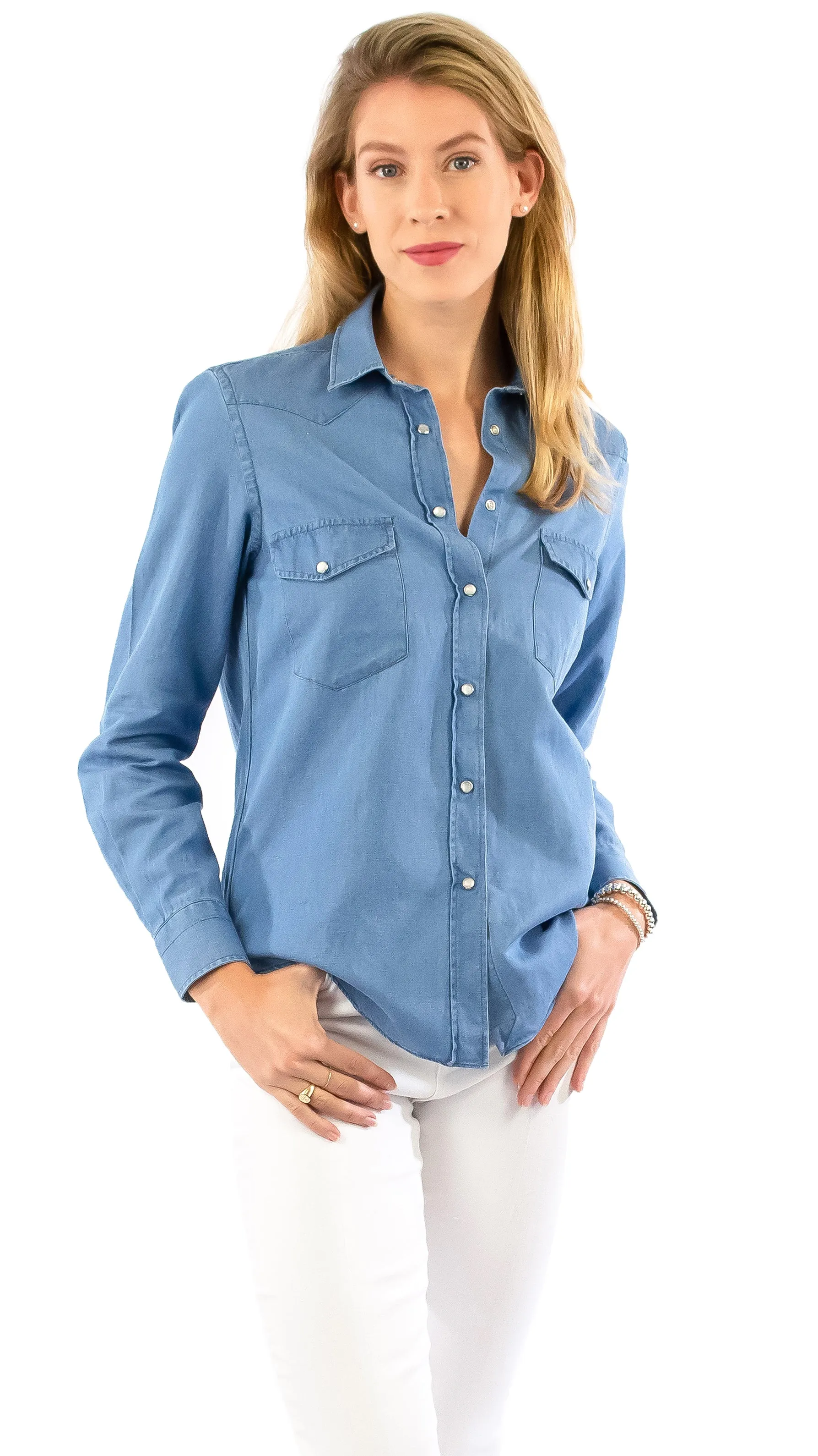 Western Donna Linen Shirt - Denim